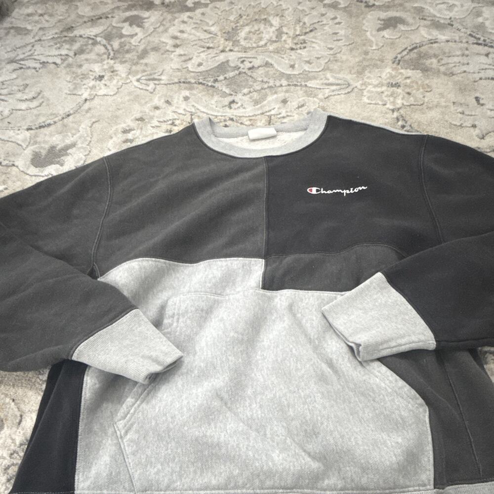 Champion Reverse Weave Sweatshirt M Colorblock Black Gray Pockets